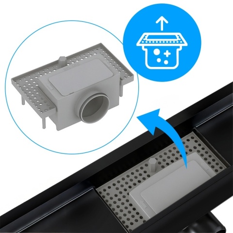 ODPŁYW LINIOWY 60 CM CZARNY NISKI SYFON WYSOKA PRZEPUSTOWOŚĆ DL01 QUBE