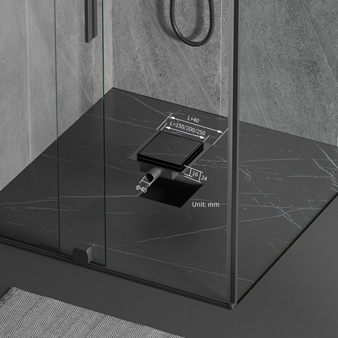 ODPŁYW LINIOWY KWADRATOWY 15x15 CM CZARNY WYSOKA PRZEPUSTOWOŚĆ DL06 FIX