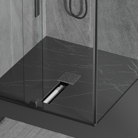 ODPŁYW LINIOWY KWADRATOWY 15x15 CM CZARNY WYSOKA PRZEPUSTOWOŚĆ DL06 WAVE