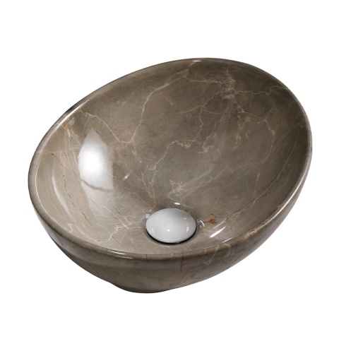 UMYWALKA NABLATOWA CERAMICZNA MARMUROWA OWALNA LUMO-MAR8-405 BEŻOWY POŁYSK 33x45 CM