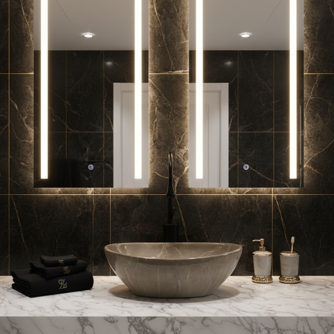 UMYWALKA NABLATOWA CERAMICZNA MARMUROWA OWALNA LUMO-MAR8-405 BEŻOWY POŁYSK 33x45 CM