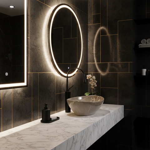 UMYWALKA NABLATOWA CERAMICZNA MARMUROWA OWALNA LUMO-MAR8-405 BEŻOWY POŁYSK 33x45 CM