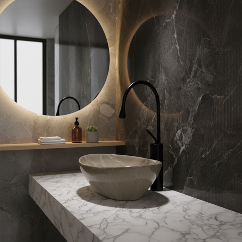 UMYWALKA NABLATOWA CERAMICZNA MARMUROWA OWALNA LUMO-MAR8-405 BEŻOWY POŁYSK 33x45 CM