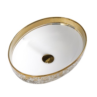 UMYWALKA NABLATOWA CERAMICZNA OWALNA KINI-WH-MOD6-500 BIAŁA ZŁOTA 50x37 CM