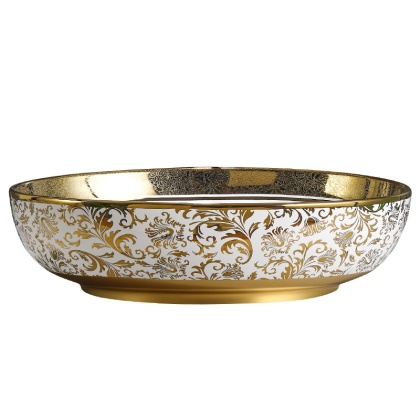 UMYWALKA NABLATOWA CERAMICZNA OWALNA KINI-WH-MOD6-500 BIAŁA ZŁOTA 50x37 CM