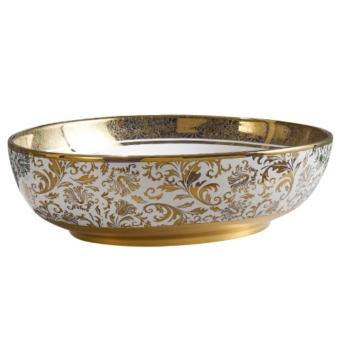 UMYWALKA NABLATOWA CERAMICZNA OWALNA KINI-WH-MOD6-500 BIAŁA ZŁOTA 50x37 CM