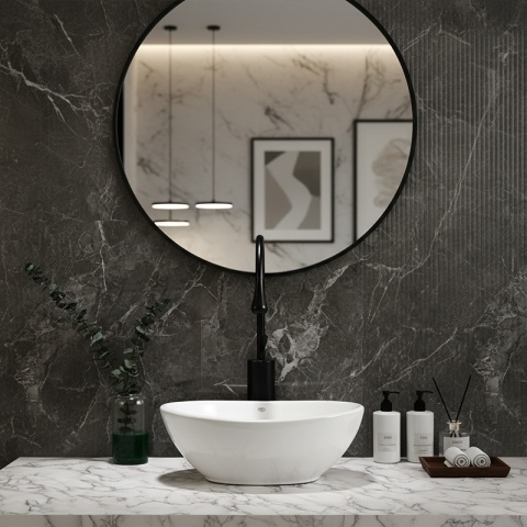 UMYWALKA NABLATOWA CERAMICZNA OWALNA LUMO-WH-405 BIAŁY POŁYSK 40x33 CM