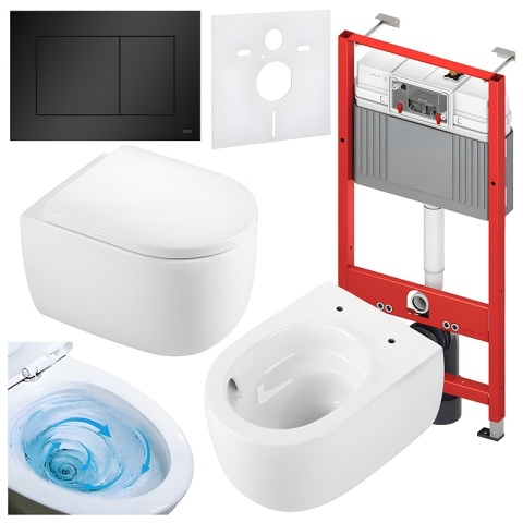 ZESTAW PODTYNKOWY WC STELAŻ TECE MISKA LAKE-WH-TR-02 PRZYCISK TC-9240407 CZARNY MAT