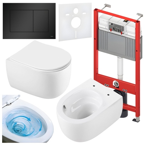 ZESTAW PODTYNKOWY WC STELAŻ TECE MISKA LAKE-WH-TR-03 PRZYCISK TC-9240407 CZARNY MAT