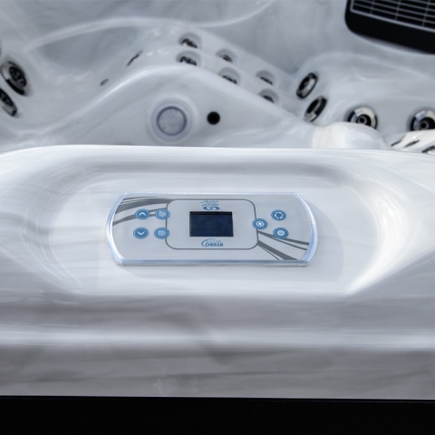 JACUZZI OGRODOWE WANNA SPA347 BIAŁY MARMUR OBUDOWA ANTRACYT 230x230 CM