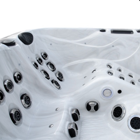 JACUZZI OGRODOWE WANNA SPA347 BIAŁY MARMUR OBUDOWA ANTRACYT 230x230 CM