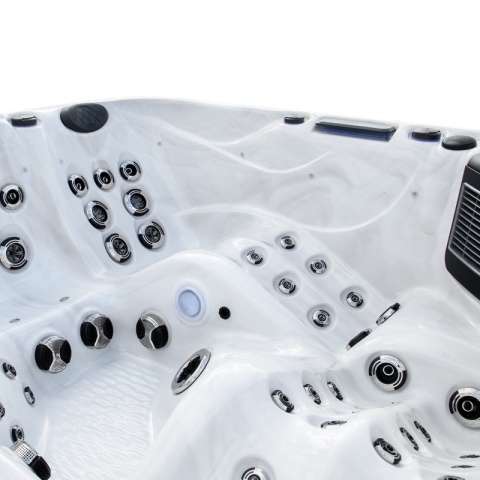 JACUZZI OGRODOWE WANNA SPA347 BIAŁY MARMUR OBUDOWA ANTRACYT 230x230 CM