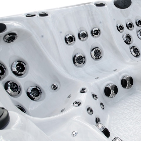 JACUZZI OGRODOWE WANNA SPA347 BIAŁY MARMUR OBUDOWA ANTRACYT 230x230 CM