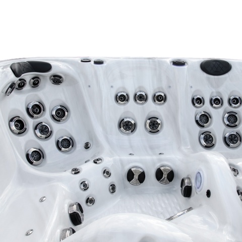 JACUZZI OGRODOWE WANNA SPA347 BIAŁY MARMUR OBUDOWA ANTRACYT 230x230 CM