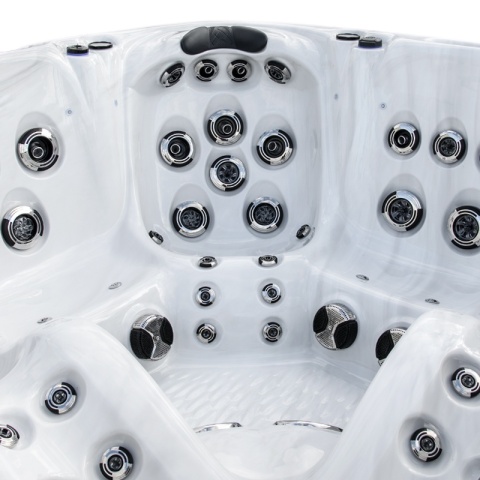 JACUZZI OGRODOWE WANNA SPA347 BIAŁY MARMUR OBUDOWA ANTRACYT 230x230 CM