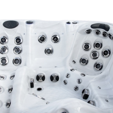 JACUZZI OGRODOWE WANNA SPA347 BIAŁY MARMUR OBUDOWA ANTRACYT 230x230 CM