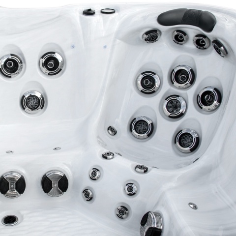 JACUZZI OGRODOWE WANNA SPA347 BIAŁY MARMUR OBUDOWA ANTRACYT 230x230 CM