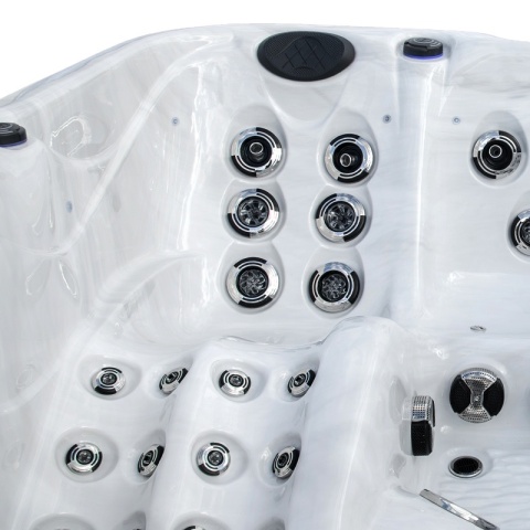 JACUZZI OGRODOWE WANNA SPA347 BIAŁY MARMUR OBUDOWA ANTRACYT 230x230 CM