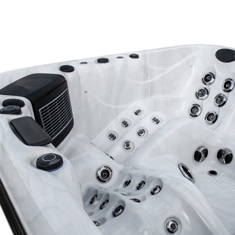 JACUZZI OGRODOWE WANNA SPA347 BIAŁY MARMUR OBUDOWA ANTRACYT 230x230 CM