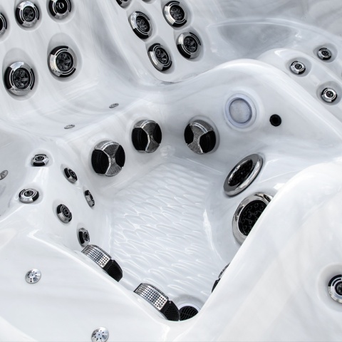 JACUZZI OGRODOWE WANNA SPA347 BIAŁY MARMUR OBUDOWA ANTRACYT 230x230 CM