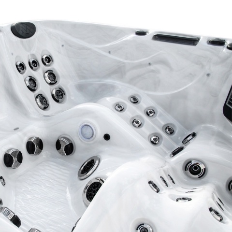 JACUZZI OGRODOWE WANNA SPA347 BIAŁY MARMUR OBUDOWA ANTRACYT 230x230 CM