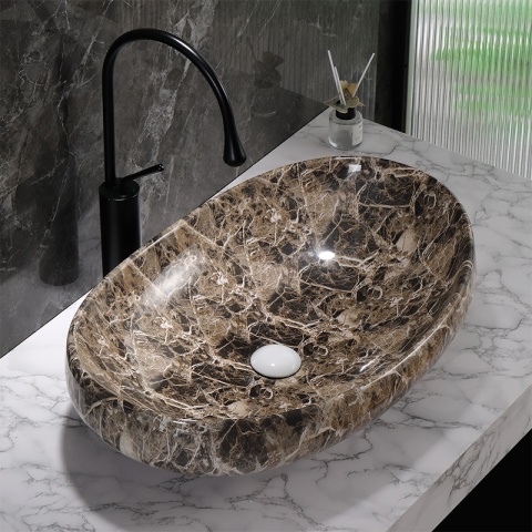 UMYWALKA NABLATOWA CERAMICZNA OWALNA AMORE-MAR7-500 BRĄZOWY MARMUR 50x37 CM