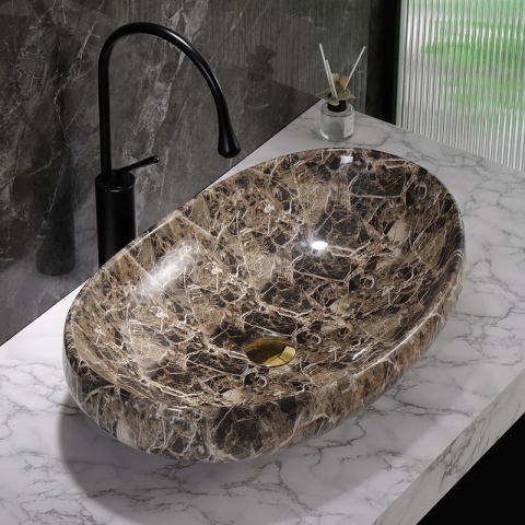 UMYWALKA NABLATOWA CERAMICZNA OWALNA AMORE-MAR7-500 BRĄZOWY MARMUR 50x37 CM