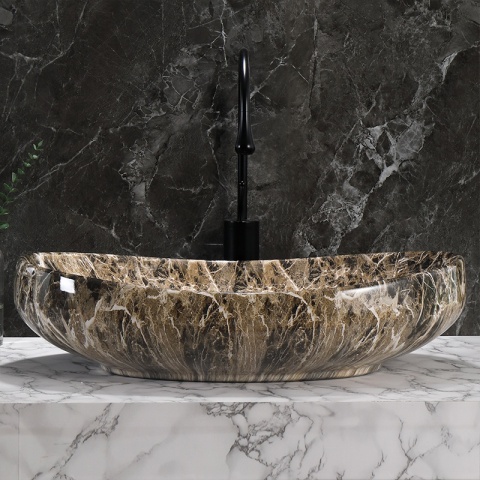 UMYWALKA NABLATOWA CERAMICZNA OWALNA AMORE-MAR7-500 BRĄZOWY MARMUR 50x37 CM