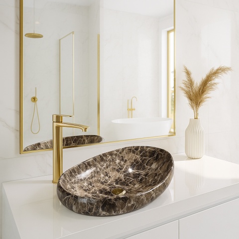 UMYWALKA NABLATOWA CERAMICZNA OWALNA AMORE-MAR7-500 BRĄZOWY MARMUR 50x37 CM