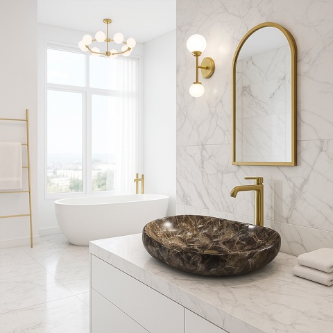 UMYWALKA NABLATOWA CERAMICZNA OWALNA AMORE-MAR7-500 BRĄZOWY MARMUR 50x37 CM