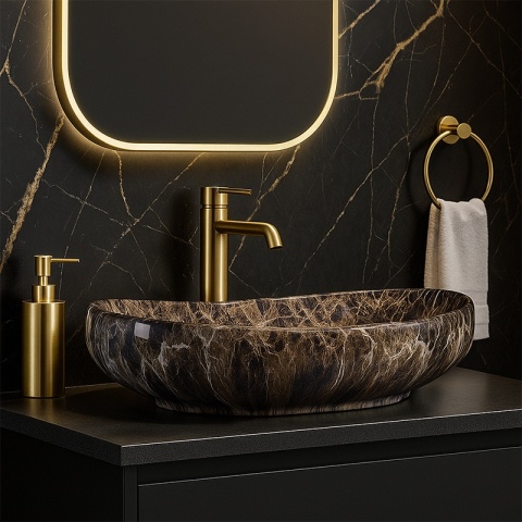 UMYWALKA NABLATOWA CERAMICZNA OWALNA AMORE-MAR7-500 BRĄZOWY MARMUR 50x37 CM