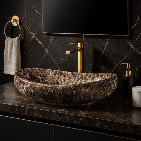 UMYWALKA NABLATOWA CERAMICZNA OWALNA AMORE-MAR7-500 BRĄZOWY MARMUR 50x37 CM