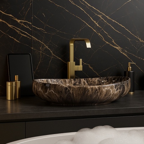 UMYWALKA NABLATOWA CERAMICZNA OWALNA AMORE-MAR7-500 BRĄZOWY MARMUR 50x37 CM