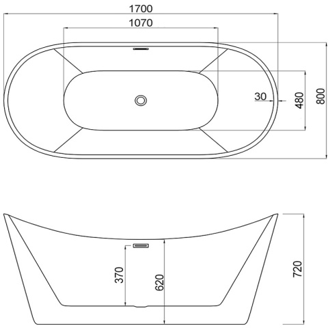 WANNA WOLNOSTOJĄCA RICA 513B CZARNA PRZELEW CHROM 160x75 CM
