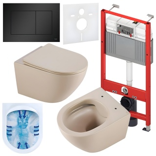 ZESTAW PODTYNKOWY WC STELAŻ TECE MISKA MIZU-CAP-RIM-03 PRZYCISK TC-9240407 CZARNY MAT