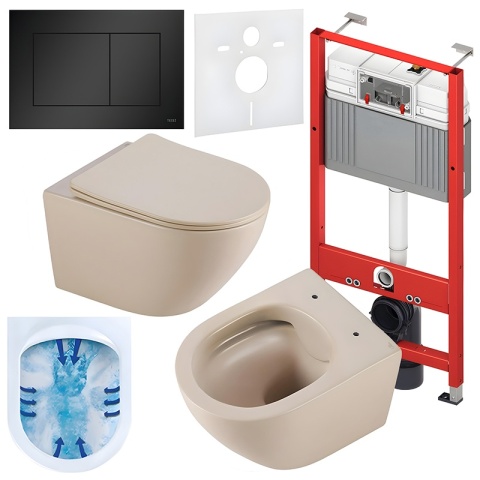 ZESTAW PODTYNKOWY WC STELAŻ TECE MISKA MIZU-CAP-RIM-03 PRZYCISK TC-9240407 CZARNY MAT