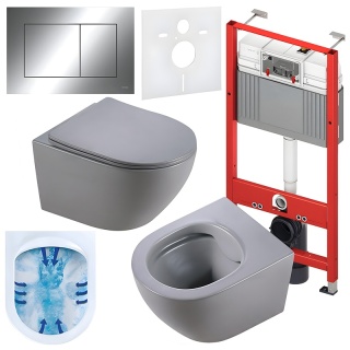 ZESTAW PODTYNKOWY WC STELAŻ TECE MISKA MIZU-MTGR-RIM-03 PRZYCISK TC-9240401 CHROM