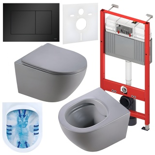 ZESTAW PODTYNKOWY WC STELAŻ TECE MISKA MIZU-MTGR-RIM-03 PRZYCISK TC-9240407 CZARNY MAT