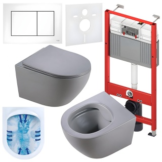 ZESTAW PODTYNKOWY WC STELAŻ TECE MISKA MIZU-MTGR-RIM-03 PRZYCISK TC-9240417 BIAŁY MAT