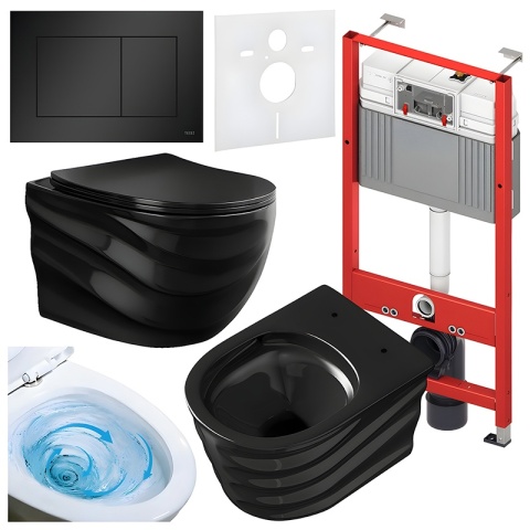 ZESTAW PODTYNKOWY WC STELAŻ TECE MISKA SKAL-BL-RIM-03 PRZYCISK TC-9240407 CZARNY MAT