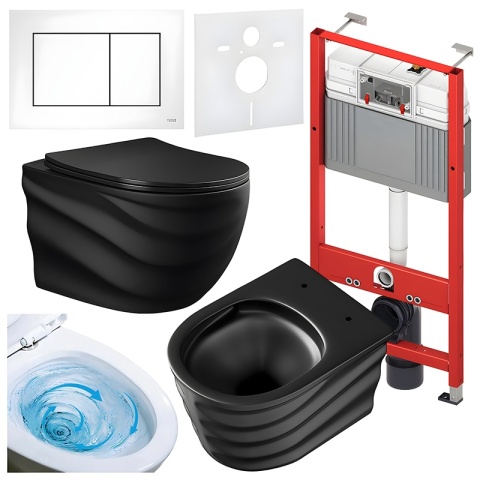 ZESTAW PODTYNKOWY WC STELAŻ TECE MISKA SKAL-MTB-RIM-01 PRZYCISK TC-9240417 BIAŁY MAT