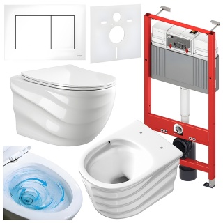 ZESTAW PODTYNKOWY WC STELAŻ TECE MISKA SKAL-WH-RIM-03 PRZYCISK TC-9240400 BIAŁY POŁYSK