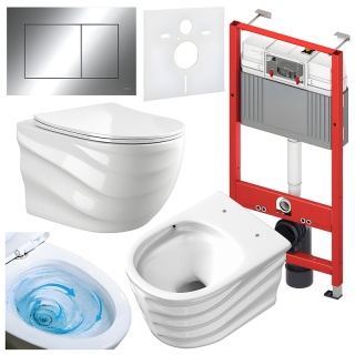 ZESTAW PODTYNKOWY WC STELAŻ TECE MISKA SKAL-WH-RIM-03 PRZYCISK TC-9240401 CHROM