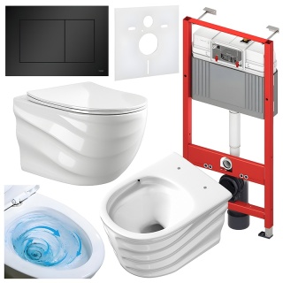 ZESTAW PODTYNKOWY WC STELAŻ TECE MISKA SKAL-WH-RIM-03 PRZYCISK TC-9240407 CZARNY MAT