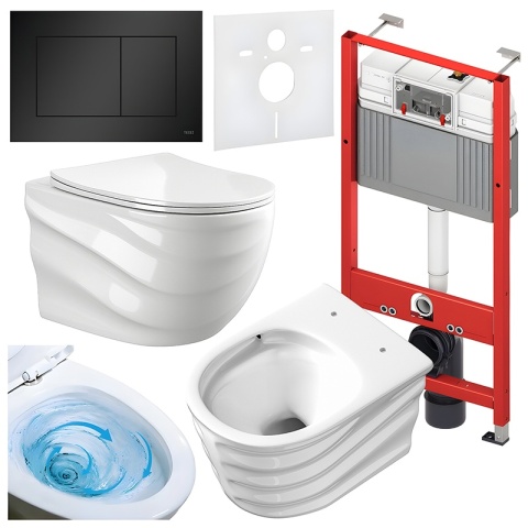 ZESTAW PODTYNKOWY WC STELAŻ TECE MISKA SKAL-WH-RIM-03 PRZYCISK TC-9240407 CZARNY MAT