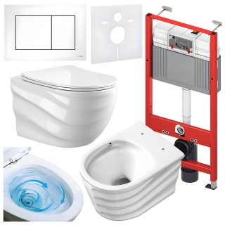 ZESTAW PODTYNKOWY WC STELAŻ TECE MISKA SKAL-WH-RIM-03 PRZYCISK TC-9240417 BIAŁY MAT