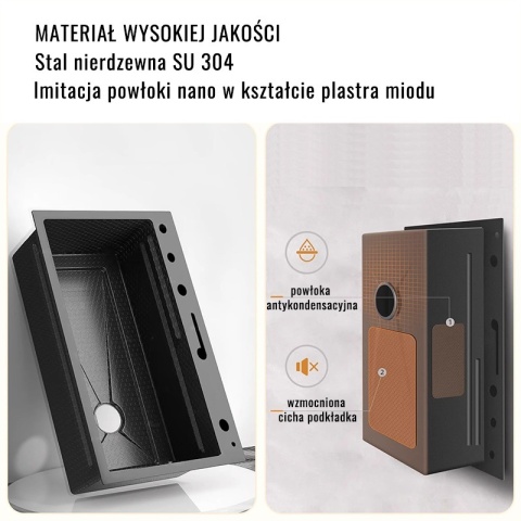 ZLEWOZMYWAK JEDNOKOMOROWY WIELOFUNKCYJNY 75X46 GRAFIT ZLEW KUCHENNY TAURUS