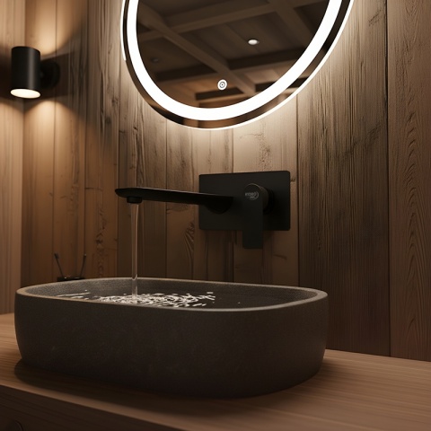 BATERIA UMYWALKOWA ŁAZIENKOWA ŚCIENNA PODTYNKOWA DŁUGA WYLEWKA F05K CZARNA