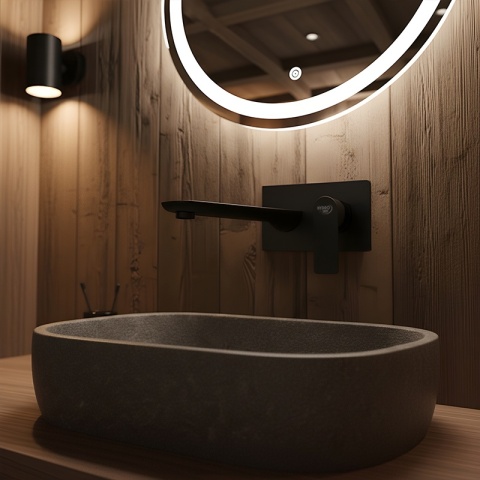 BATERIA UMYWALKOWA ŁAZIENKOWA ŚCIENNA PODTYNKOWA DŁUGA WYLEWKA F05K CZARNA