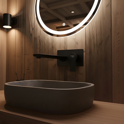 BATERIA UMYWALKOWA ŁAZIENKOWA ŚCIENNA PODTYNKOWA DŁUGA WYLEWKA F05K CZARNA